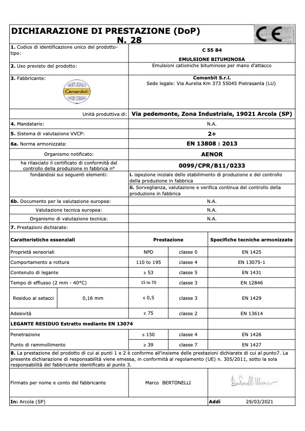 DoP 28 Emulsione bituminosa C55B4 2021